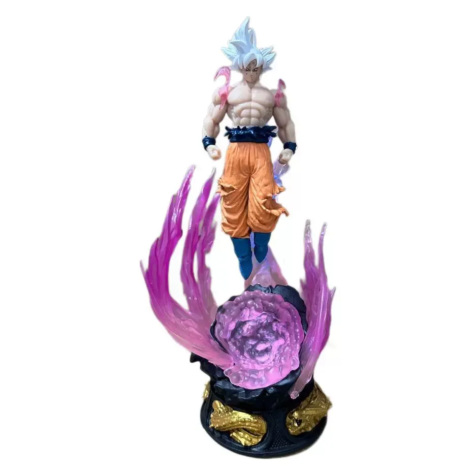 Dragon Ball Super Ultra Instinct Goku Figure – Silver Hair Saiyan Statue with Light-Up LED Base, Collectible Display Model